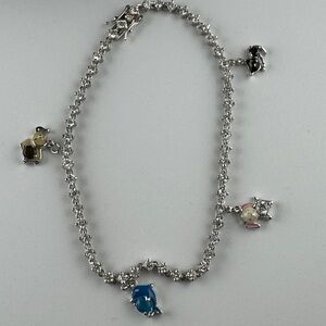 Sterling Silver Rhinestone Anklet With Multicolor Charms